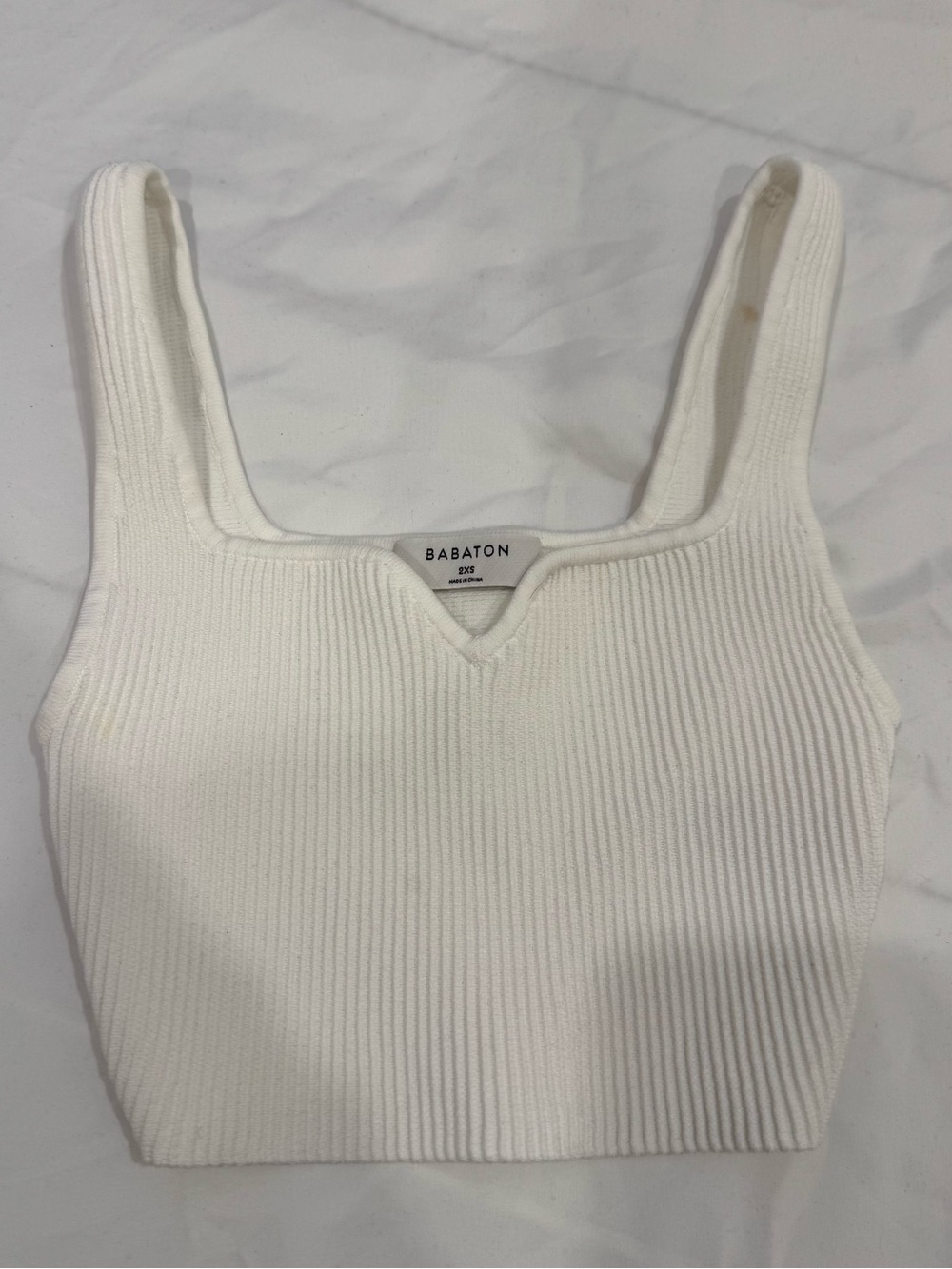Aritzia Babaton White Ribbed Sculpt Knit Crop Tank Square Neck 2XS Coquette
